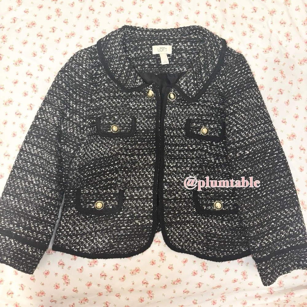 LOFT Kids Black and White Textured Blazer